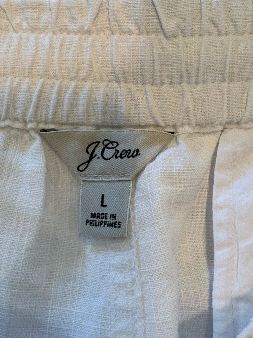J.Crew White Linen Blend Shorts Elastic Waist Pockets Size L